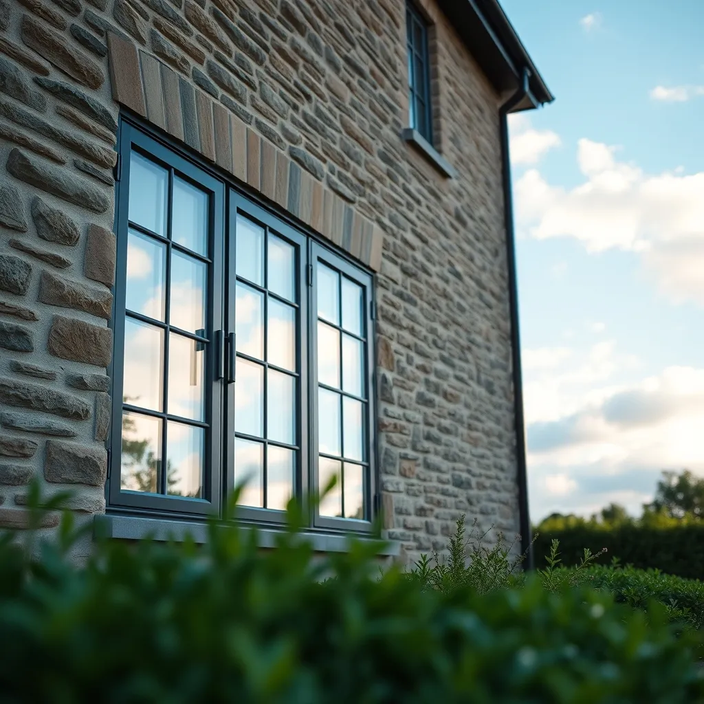 Fenêtres aluminium anthracite posées sur une façade en pierre rénovée