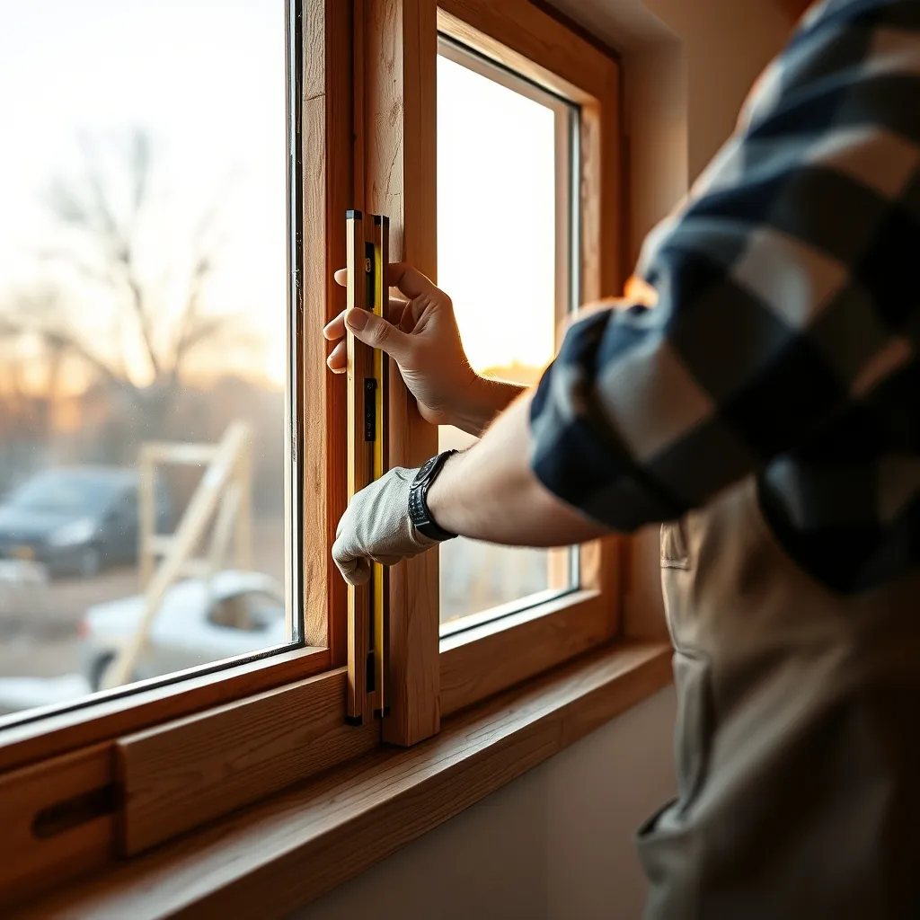 Pose d'une fenêtre en bois par un menuisier professionnel lors d'une rénovation