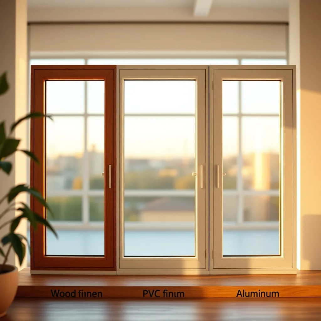 Comparaison de profilés de fenêtres en bois, PVC et aluminium en showroom