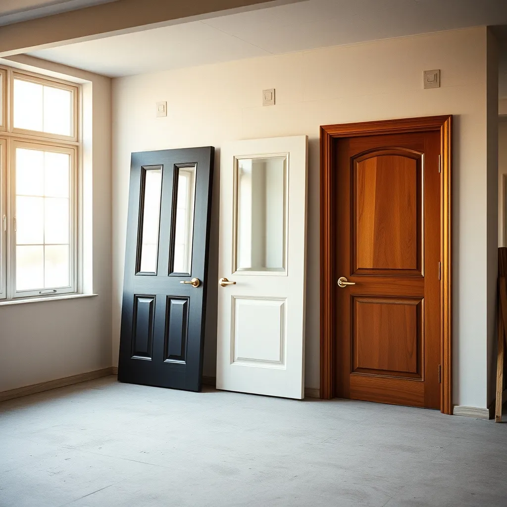 Différents modèles de portes intérieures prêtes à être posées sur un chantier de rénovation