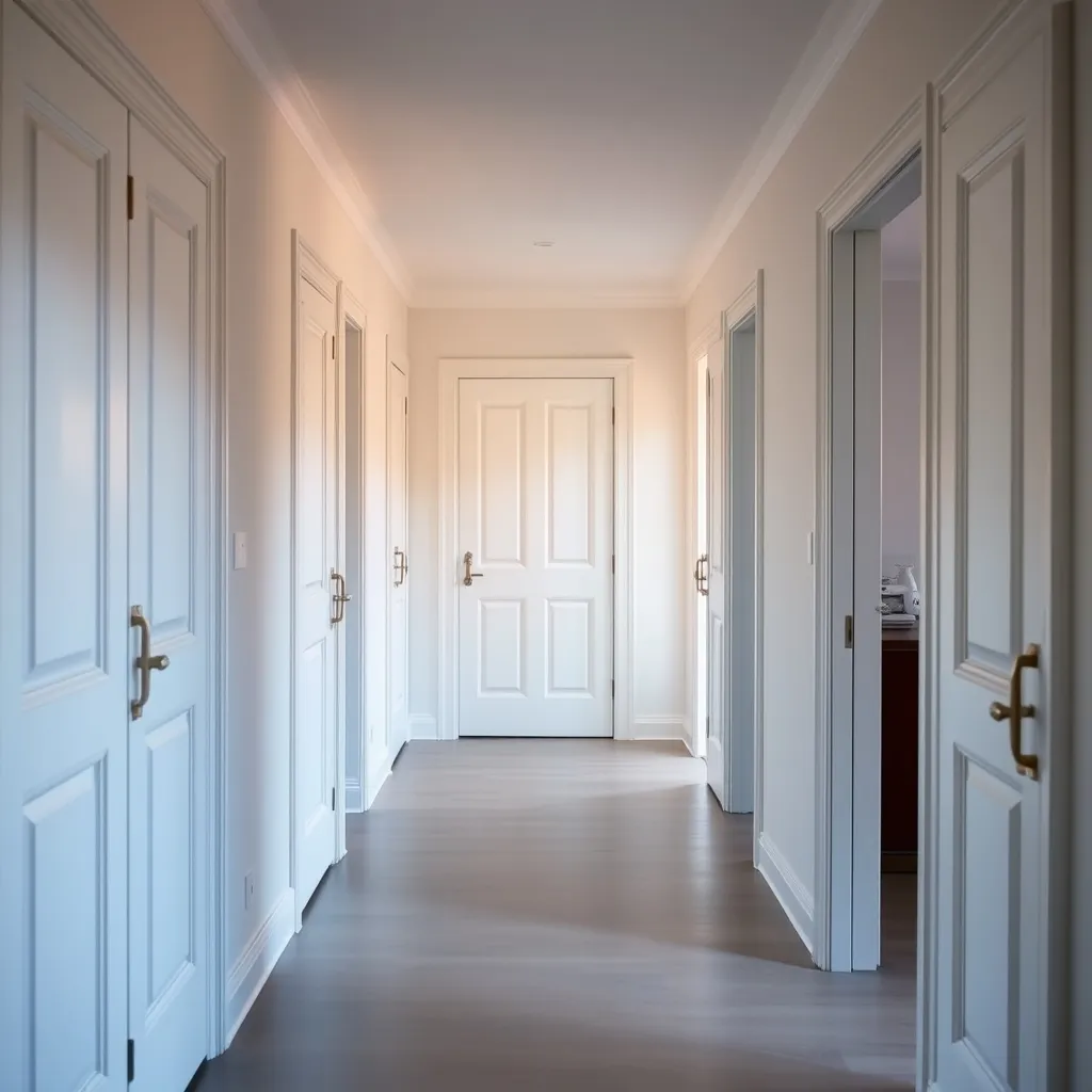 Couloir d'un appartement rénové avec plusieurs portes intérieures neuves posées par un professionnel