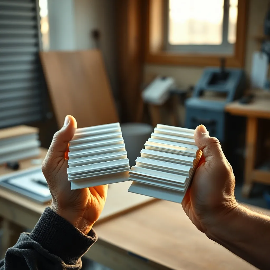 Comparaison de lames de volet roulant aluminium et PVC en atelier