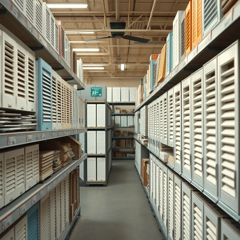 Rayon volets PVC dans un magasin de bricolage avec plusieurs modèles exposés