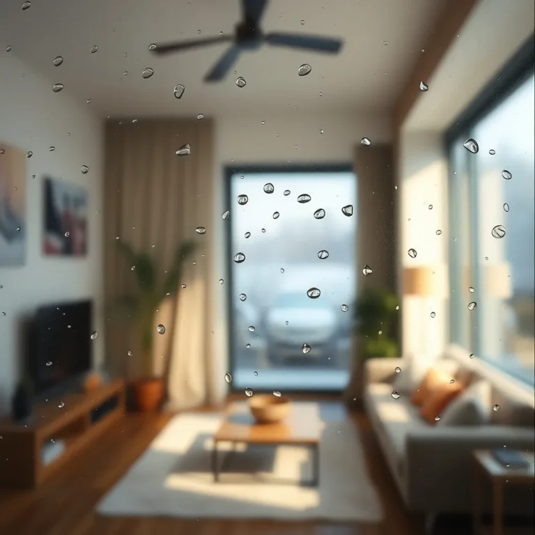 Gouttelettes de condensation sur la face intérieure d'un double vitrage un matin d'hiver