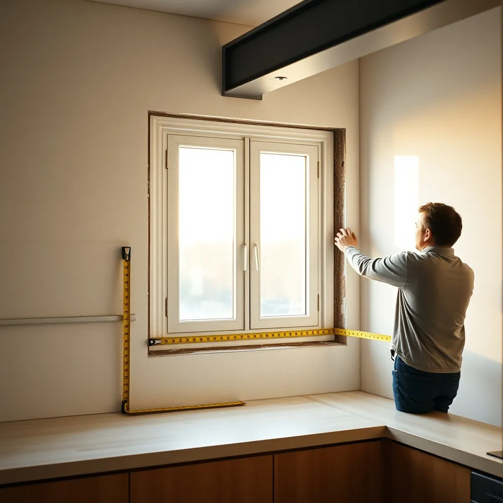 Prise de mesures pour une fenêtre panoramique lors d'une rénovation de cuisine