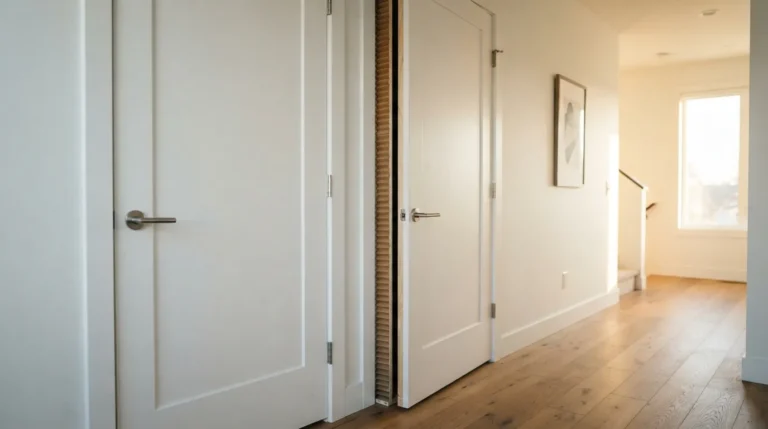 Porte alvéolaire et porte pleine côte à côte : l'aspect extérieur est identique, la différence se joue dans l'âme du vantail