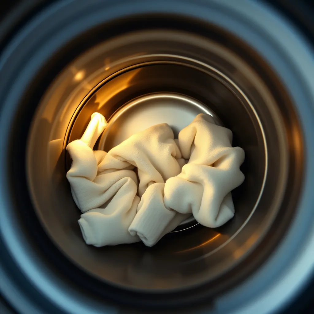 Tambour d'un sèche-linge à condensation avec du linge fraîchement séché