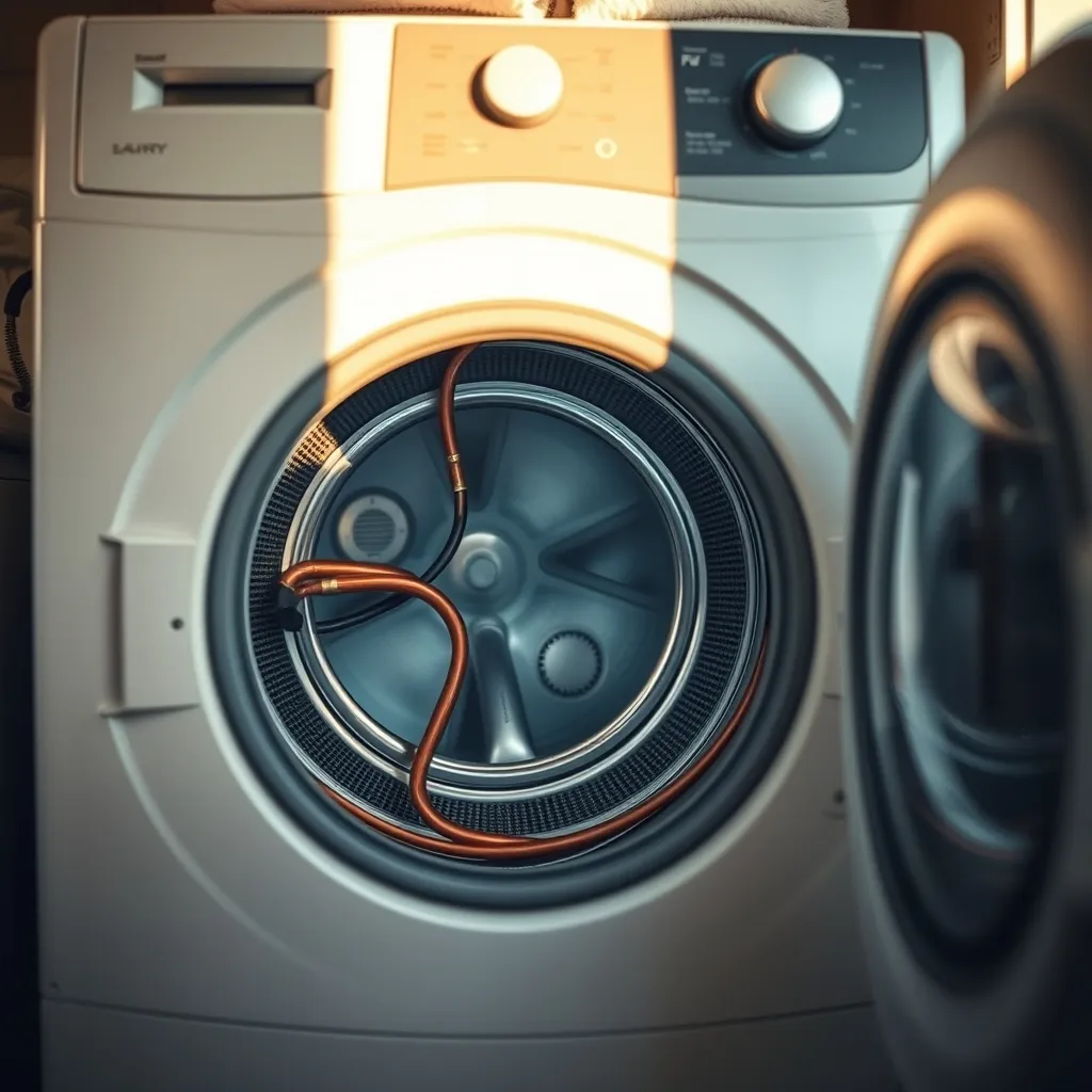 Le condenseur et le circuit frigorifique à l'arrière d'un sèche-linge pompe à chaleur