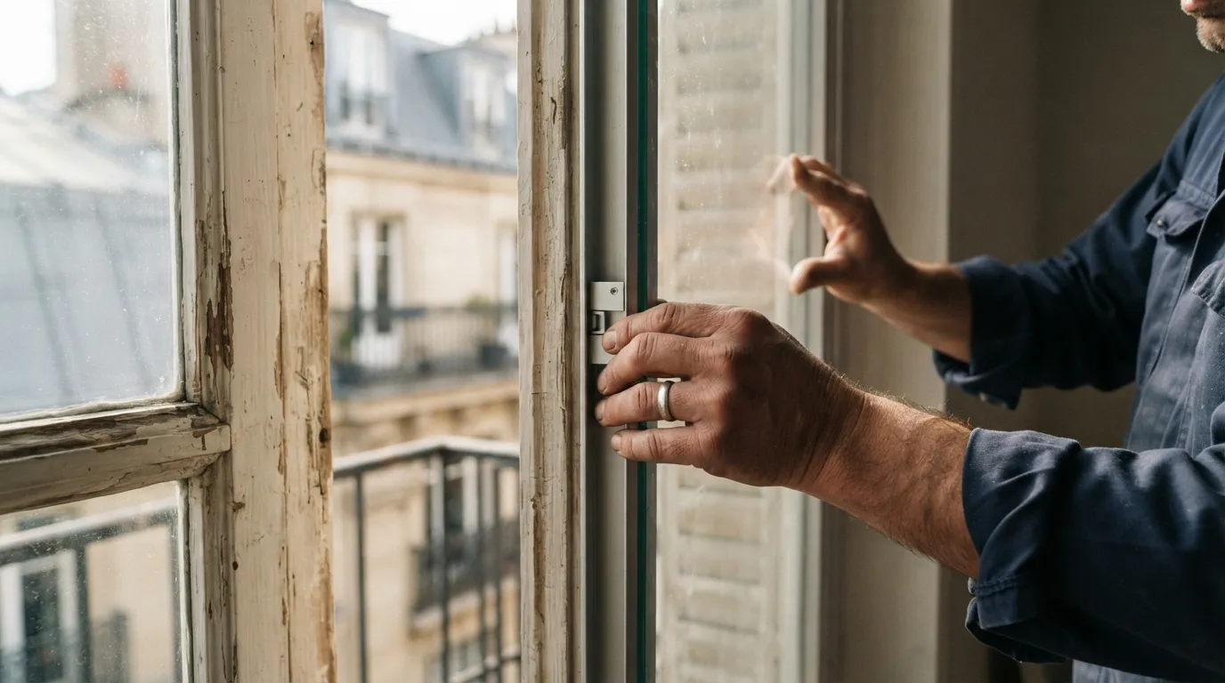 Pose d'un survitrage en verre de 6 mm sur une fenêtre bois ancienne avec profilés aluminium