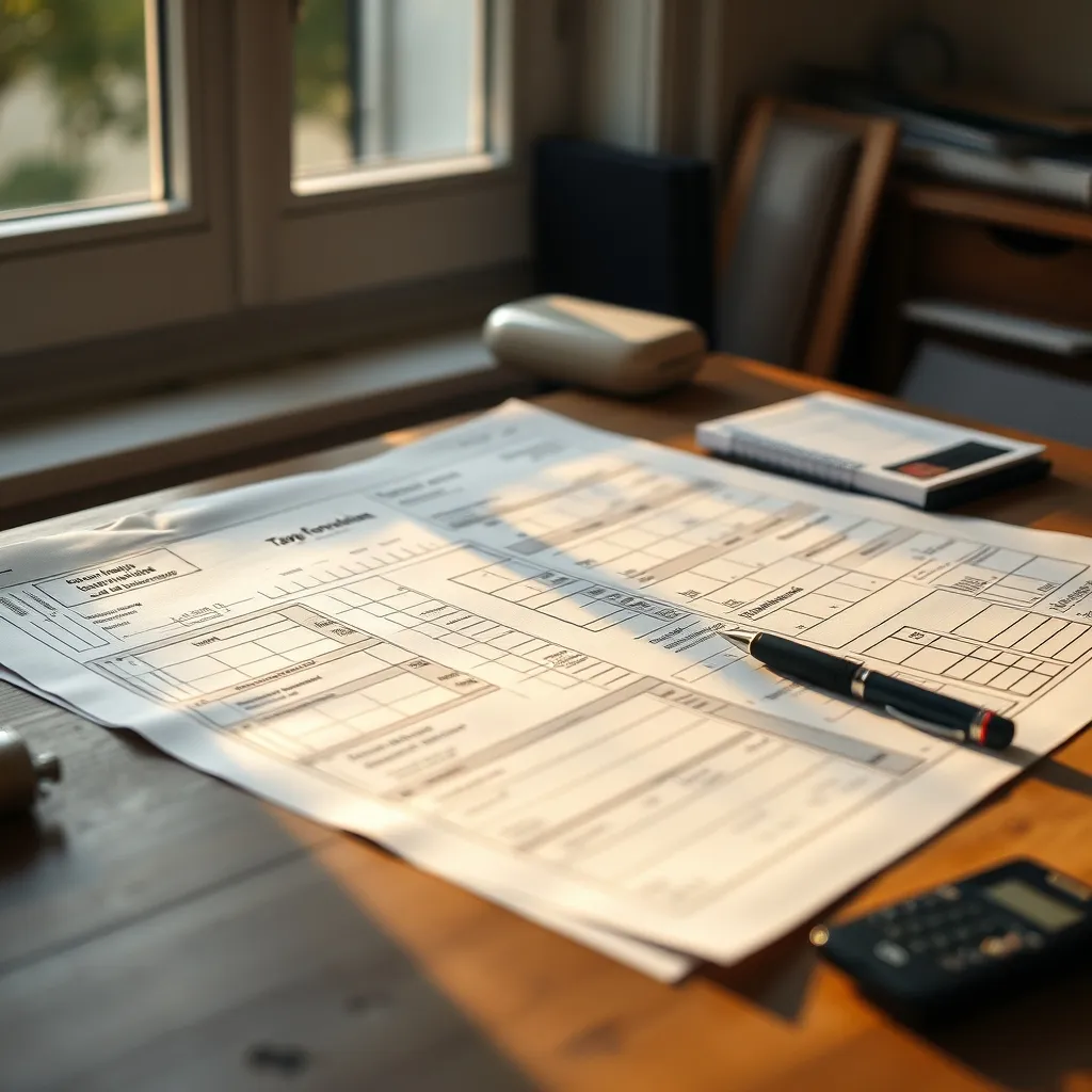 Plans de véranda et formulaire de déclaration fiscale sur un bureau