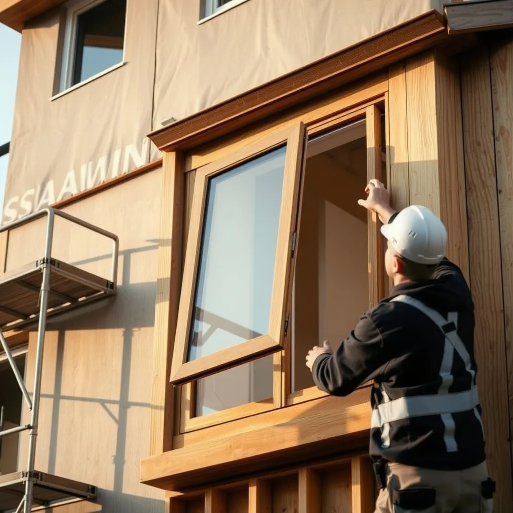 Pose d'une fenêtre à vitrage acoustique haute performance sur une façade en rénovation