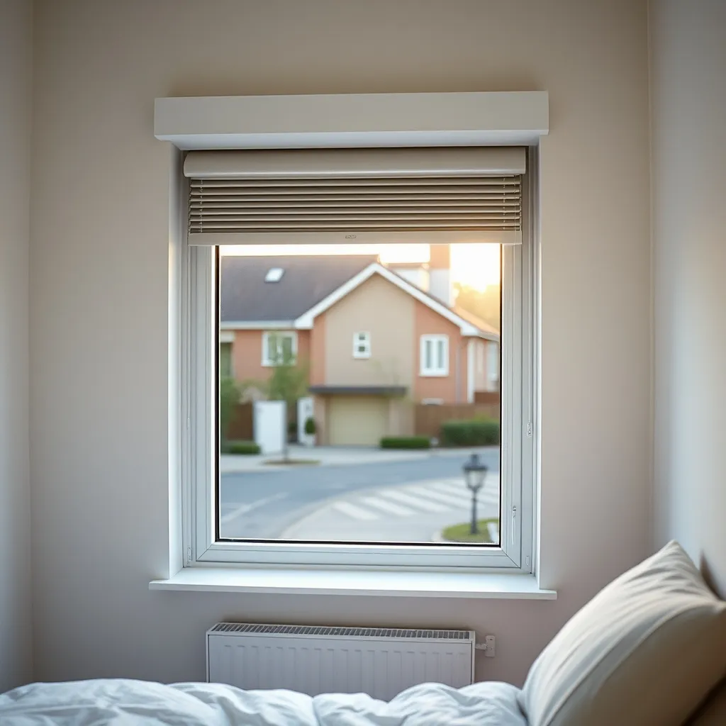 Fenêtre acoustique avec coffre de volet roulant isolé et joints EPDM apparents en intérieur